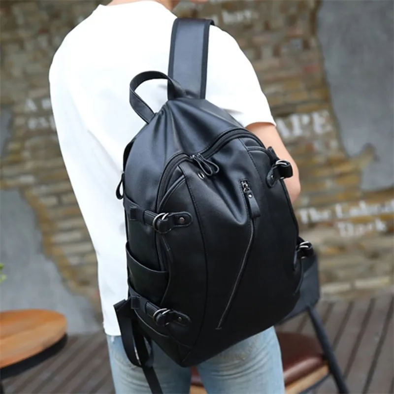 Backpack Fashion Pu Leather Travel Bag Casual School Bag Men External Usb Charge Waterproof Backpack Leather Bookbag