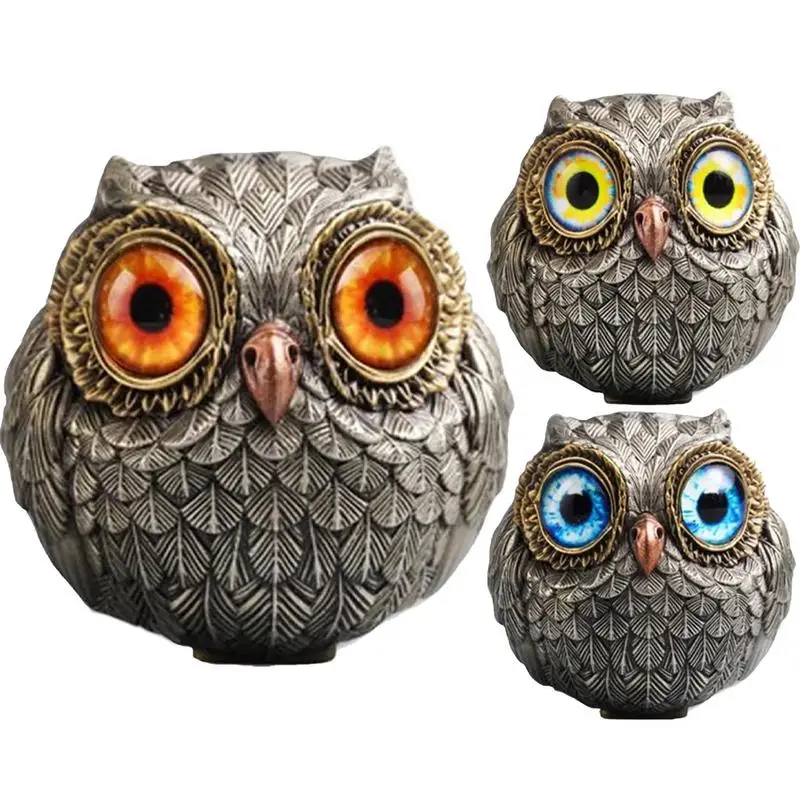 Owl Figurine Metal Bird Animal Sculpture Miniature Statue Retro Owl Desktop Ornament Cute Owls Animal Miniatures Figurine