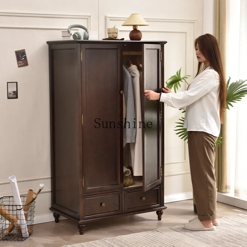 Solid wood wardrobe American country home bedroom small apartment two-door wardrobe       FT
