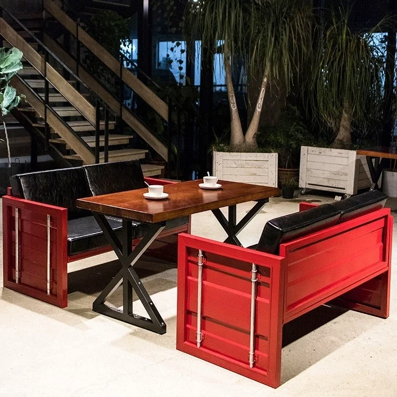 American sofa bar booth cafe studio container retro wrought iron sofa table and chair combination