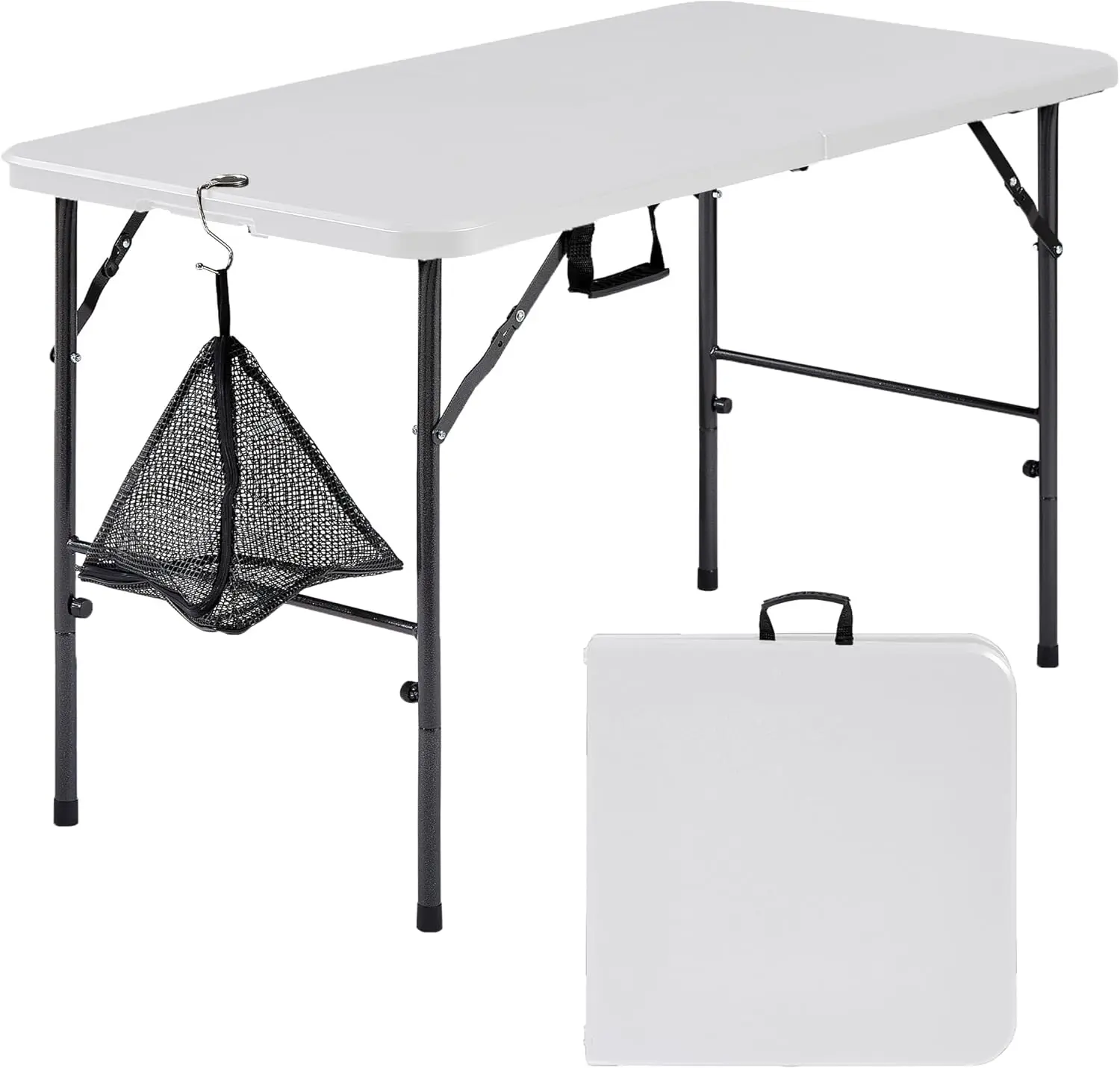 

4FT Folding Table with Mesh Bag, Heavy Duty Portable for Picnic Camping Party, White