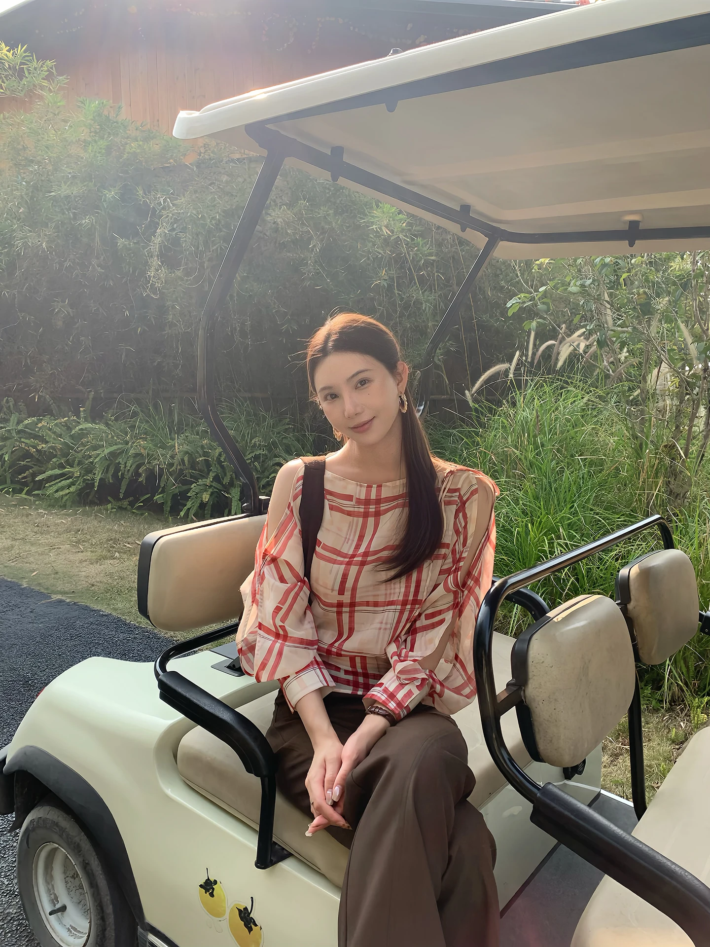 

Sweet Sle Women's Plaid irt with Belt Long Sve One-oulder Spring New Arrival Korean Loose Fit Bal Design