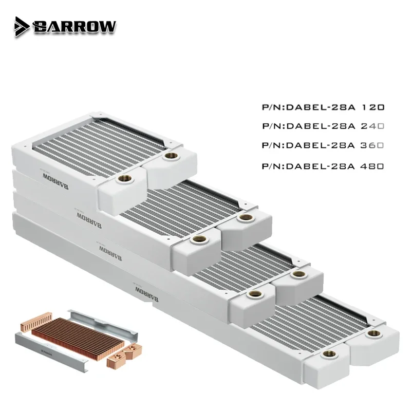 

Barrow Radiator Dabel-28a 28mm Thick Copper G1/4" Thread White for 12cm Fan,240/360MM Computer Radiator Water Cooling