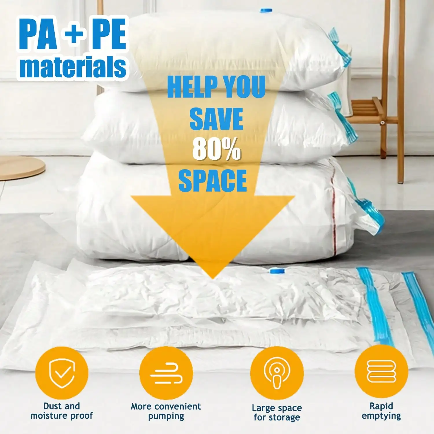 16 Pcs Vacuum Storage Bags With Electric Pump Modern Clear Space Saver Bags Compression Sealer Bags Set Reusable Saves 80% Space For Travel Clothes Luggage Quilts Blankets Closet Household Storage Housewarming Gift