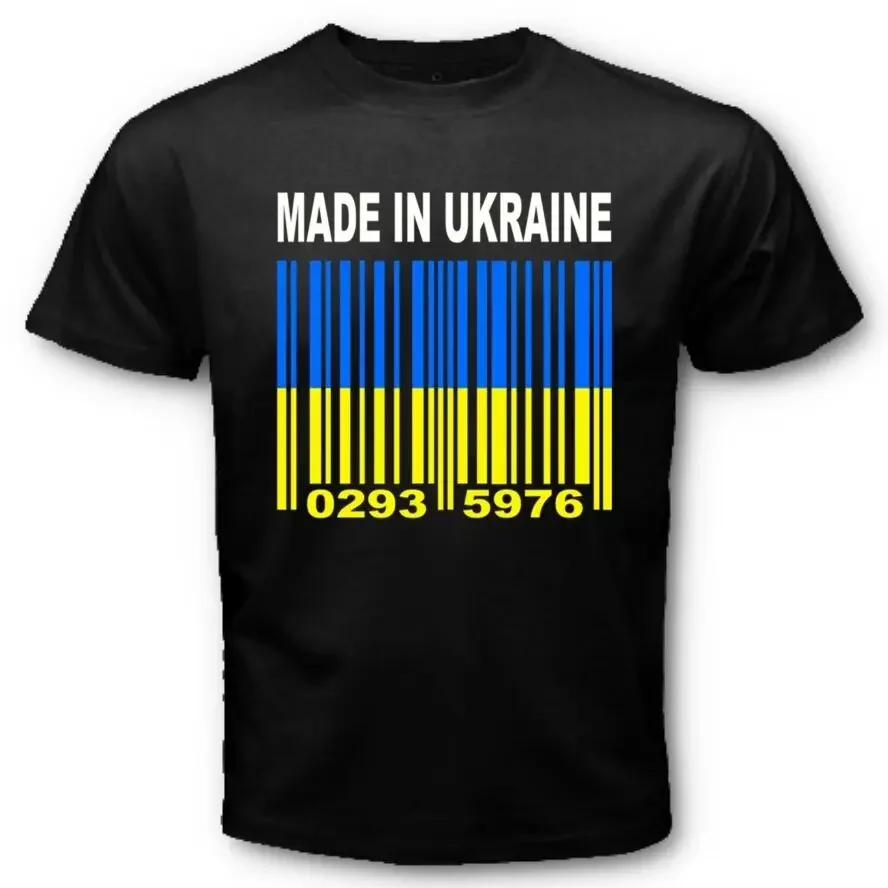 

MADE IN UKRAINE Ukrainian National Flag Barcode Numbers T-Shirt 100% Cotton O-Neck Short Sleeve Summer Casual Mens T-shirt