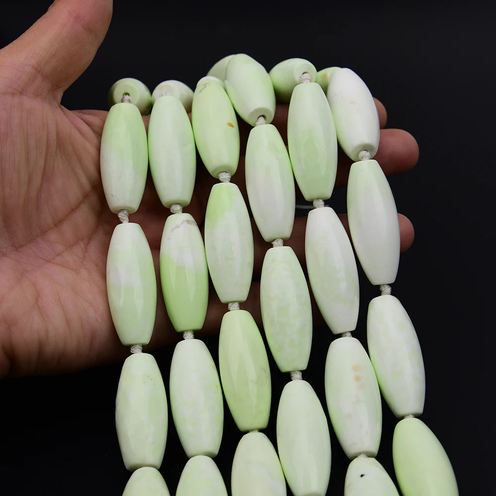 APDGG Big 16x38mm Natural Light Green Lemon Turquoise Stone Barrel Nugget Focus Loose Beads 16.5