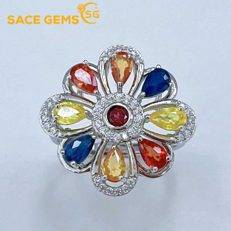 

SACE GEMS New S925 Sterling Silver Resizable 3.5MM Colorful Sapphire Rings for Women Engagement Cocktail Party Fine Jewelry