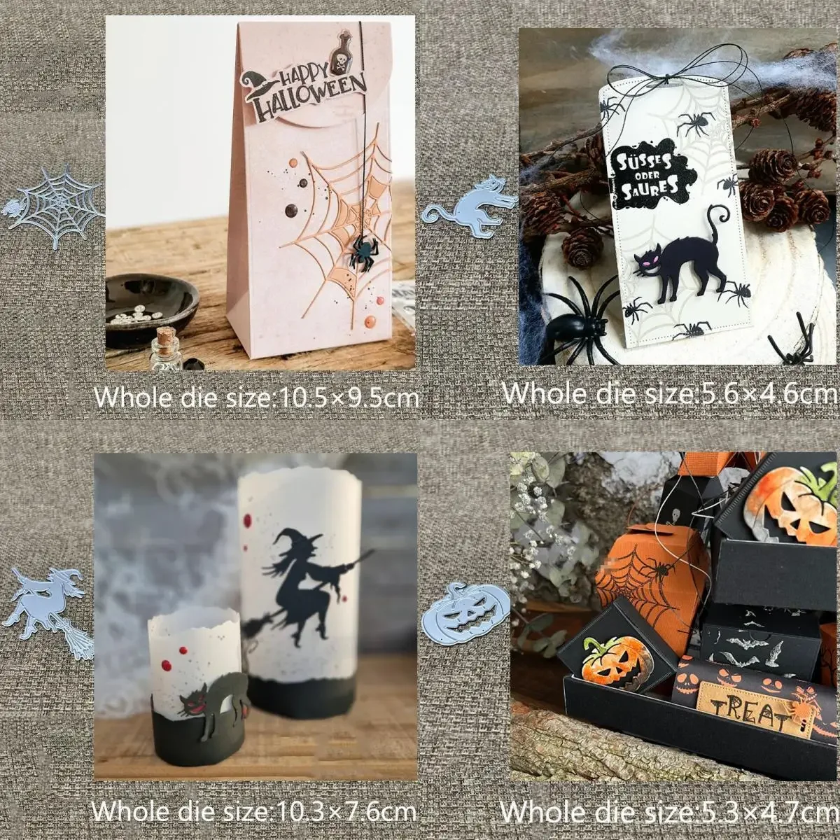 XLDesign Craft Metall-Schablonenform, Stanzform für Halloween, Hexe, Katze, Spinne, Scrapbook, Stanzform, Album, Papier, Karte, Basteln, Prägen