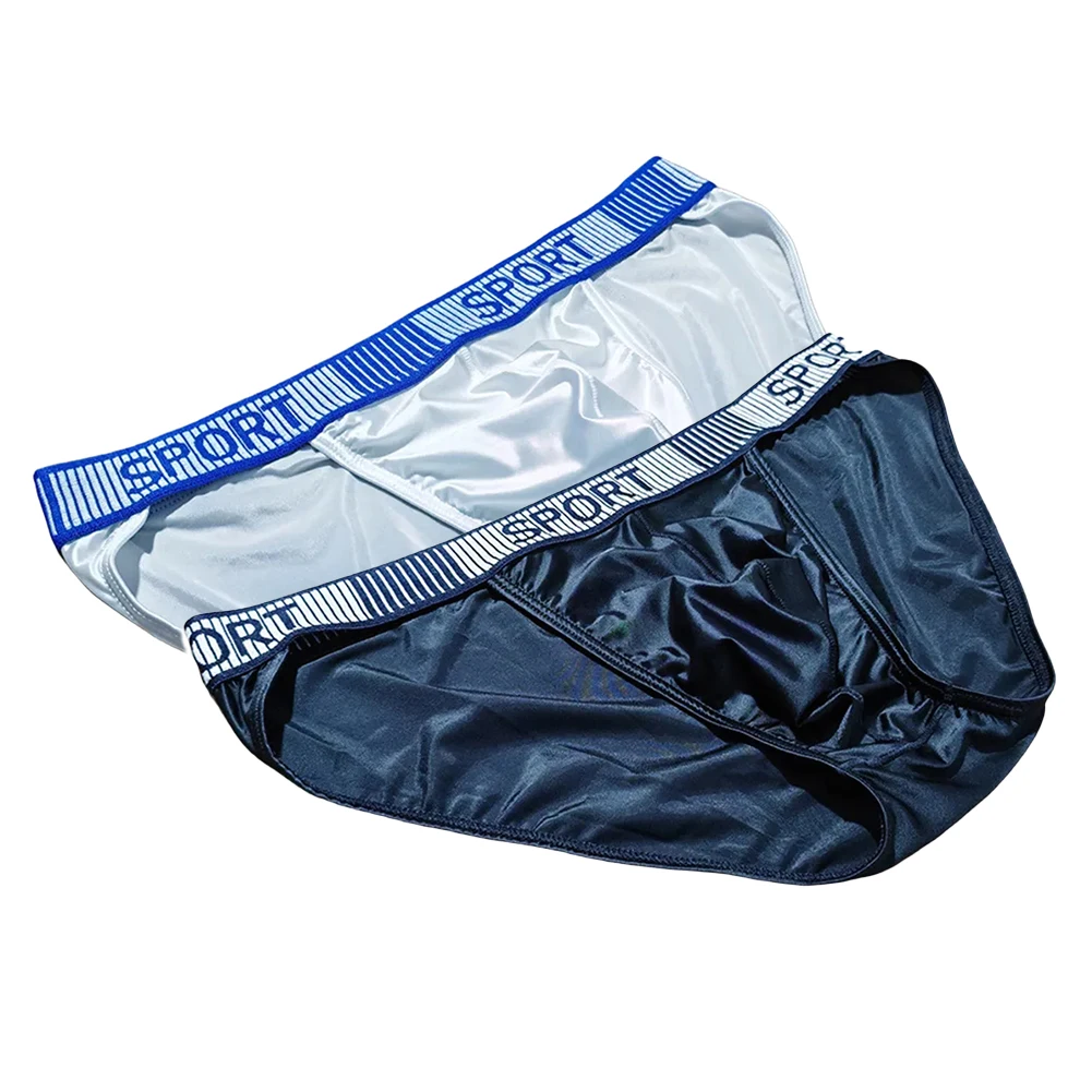 

Summer Ice Silk Boxers Briefs Men High Fork Briefs Mid Waist Elastic Breathable U Convex Underpants Underwear