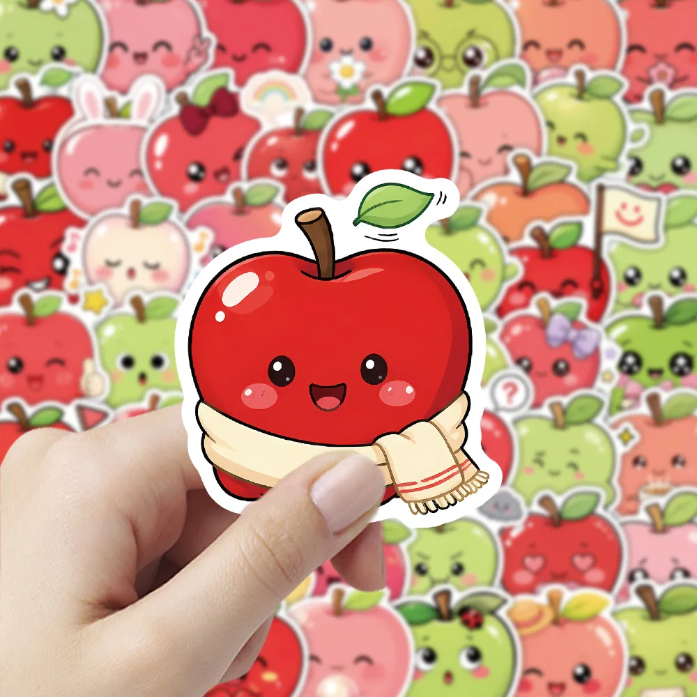 50-Pack Cute Apple Cartoon Fruit Stickers Waterproof Decoration Decals for Water Bottles Guitars Notebooks Creative Decal Art