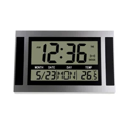 Digital Wall Clock LCD Large Temperature Calendar Alarm Wood Grain Table Clocks Modern Style Bell Thermometer Office