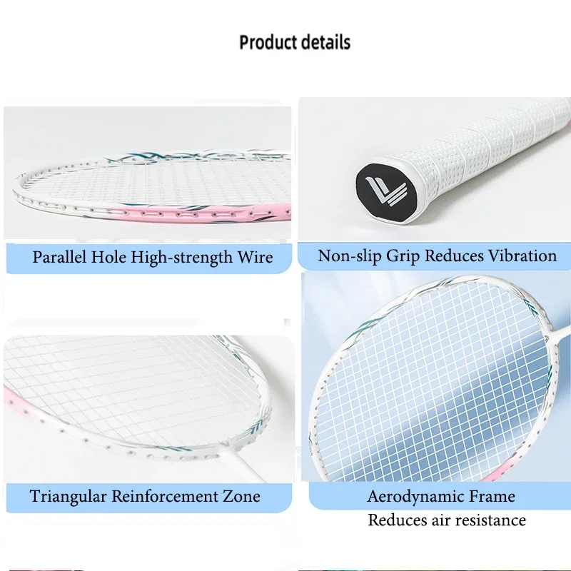 مضرب كرة الريشة من ألياف الكربون الوردي للنساء، مضرب كرة الريشة الاحترافي خفيف الوزن، مضرب كرة الريشة الهجومي والدفاع