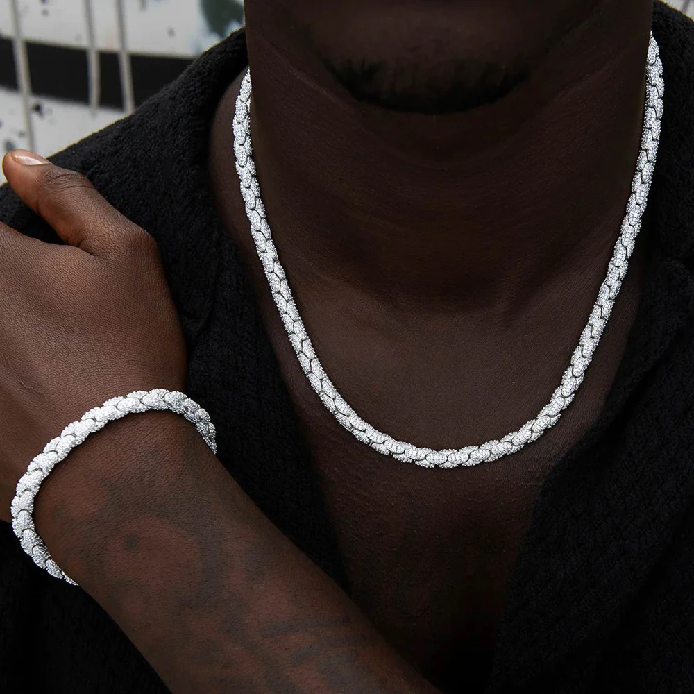 

New Arrivals Fashion Snake Link Chain Full Paved 5A Cubic Zircon For Men Hip Hop Geometry Jewelry