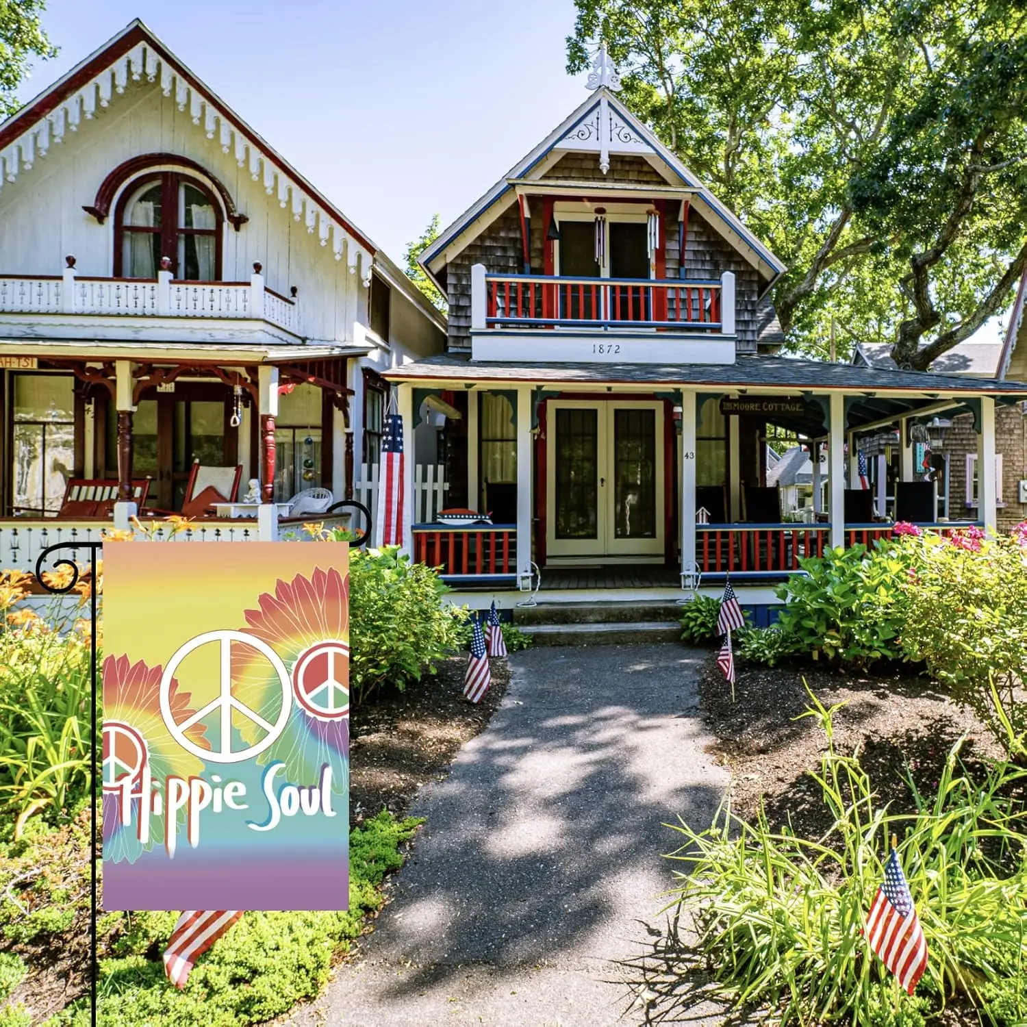 Hippie Soul Rainbow Garden Flag with Watercolor Sunflower and Peace Love Signs, 12x18 Inch Double Sided Small Vertical Banner fo