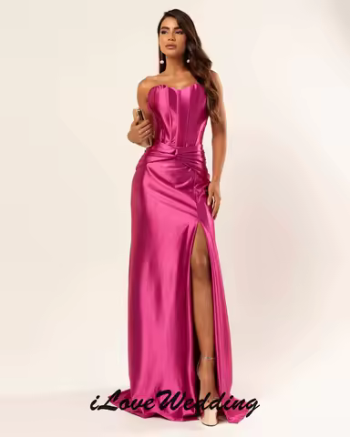 Hot Pink Bridesmaid Dress Strapless 2025 Wedding Party Dress For Woman A-Line Sleeveless Ruched Elegant Evening Dress Customized