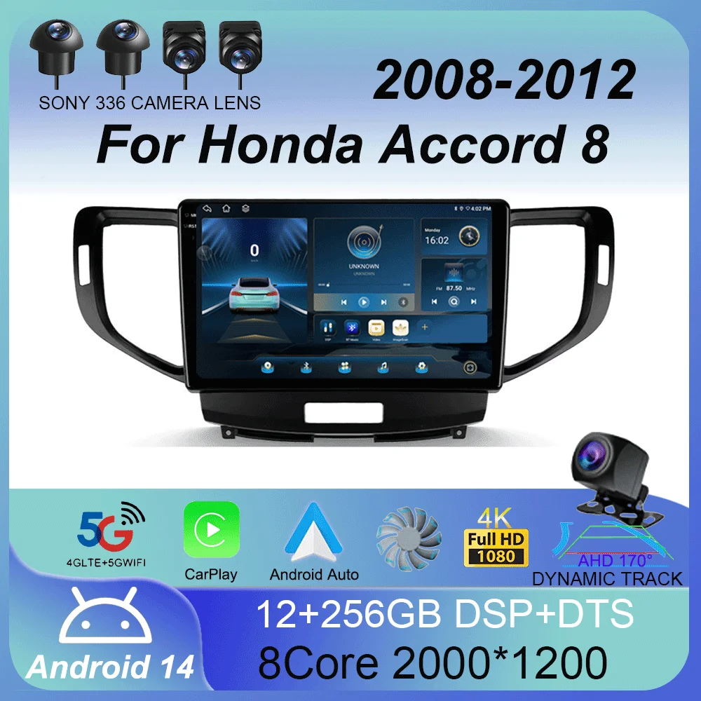

Android 14 Carplay Auto DSP 2K Screen Multimedia Player For Honda Accord 8 2008-2012 Autoradio Stereo 2din Head Car Radio Unit