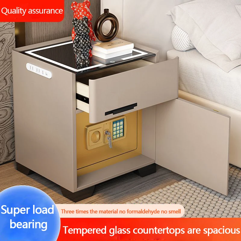 Simple bedroom living room mobile square bedside safe high-end smart bedside table invisible safe multi-functional integration