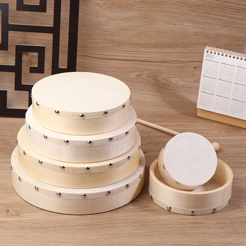 Children 4/6/7/8/9/10 Inch Hand Drum Wood Drum With Drum Stick Set Musical Game Kids Educational Toy Percussion Instrument
