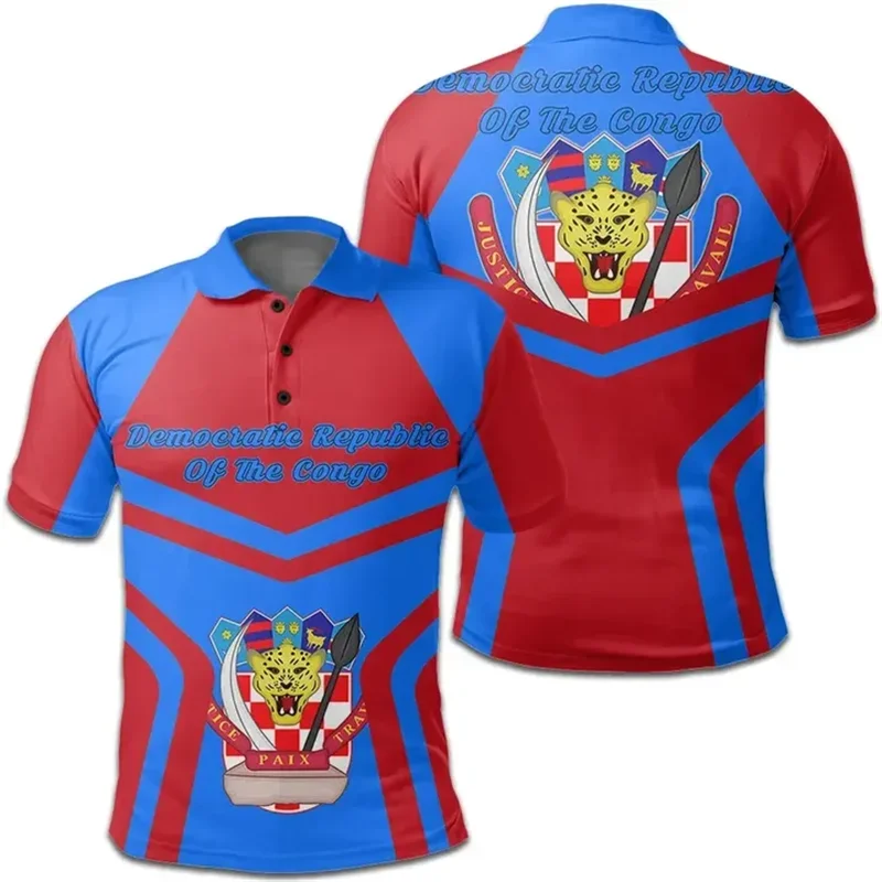 Democratic Republic Of The Congo Flag Map 3D Printed Polo Shirts For Men Clothes National Emblem Male POLO Shirt Boy Button Tops