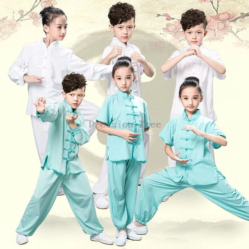 

2025 pure color temperament tai chi clothing kids creative kungfu competition costume wing chun changquan daily training outfits