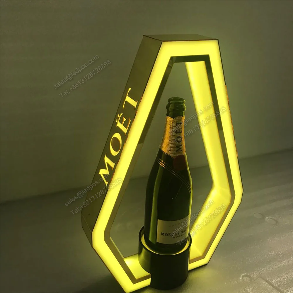 LED Rechargeable Gold Moet Bottle Presenter Champagne Glorifier VIP Service Sign Wine Holder for Nightclub Bar Lounge