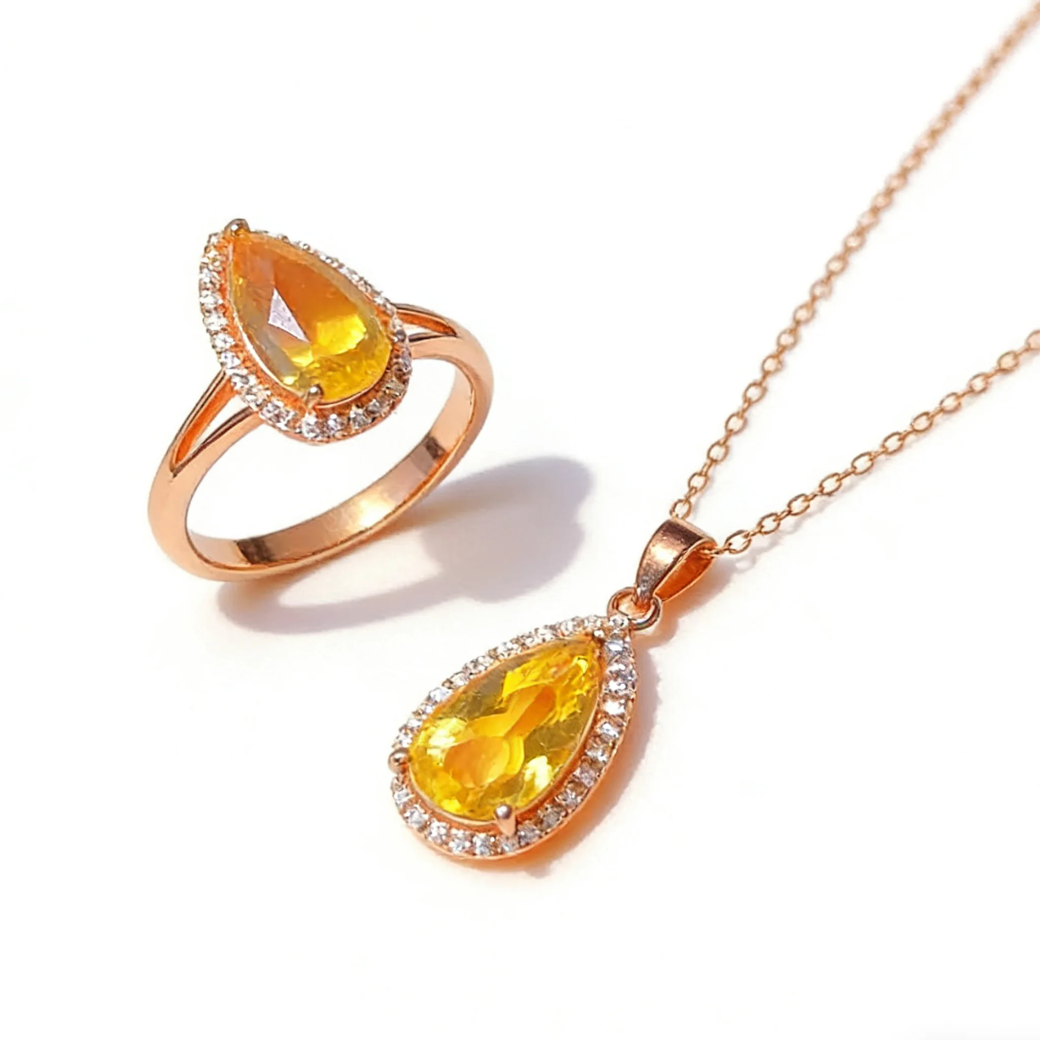 

925 Sterling Silver Mexican Blue Amber Teardrop Pendant and Ring Jewelry Set, Diamond Cut, Minimalist Design