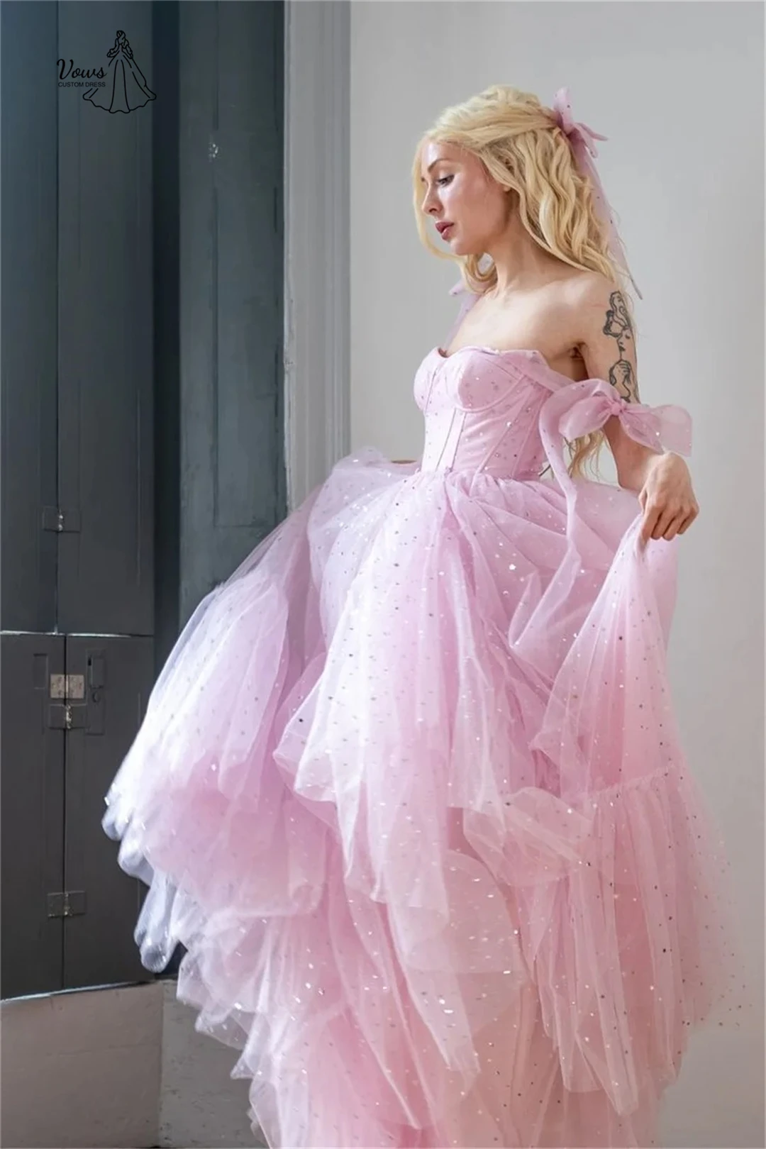 Vows Line A Luxurious Prom Dress 2025 Luxury Evening Dress Pink Tulle Elegant Dresses for Woman Custom Made Multi-layer Ballgown
