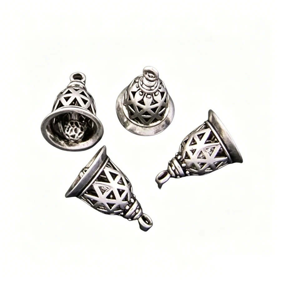 10pcs Whosesale Antique Style Silver Color Bell Charm (no noise) Copper Pendants Bracelet DIY Findings04092