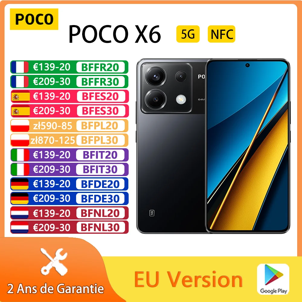 POCO X6 5G,Smart Phones,NFC,Snapdragon® 7s Gen 2,120Hz,64MP Triple Camera with OIS,67W Charging,5100mAh,Global Version