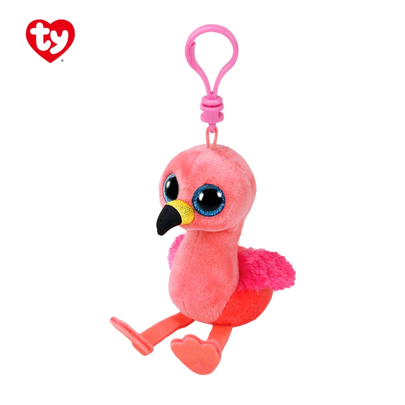 9cm Ty Beanie Big Eyes Small Pendant Keychain Clips Mini Stuffed Plush Toy Doll Pink Flamingo Gilda Children Christmas Gifts