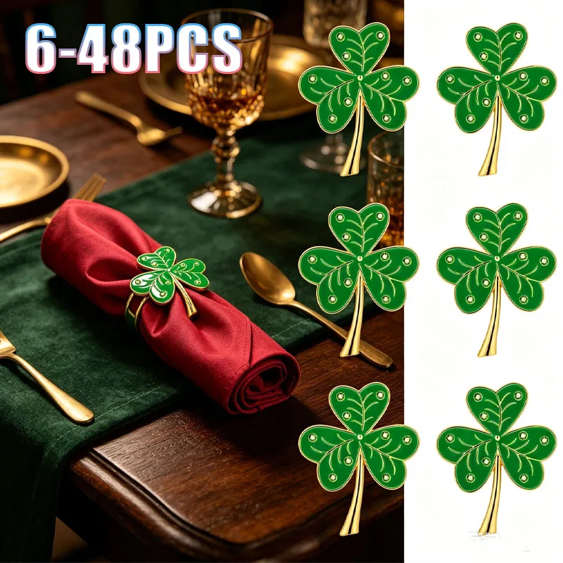 6-48PCS Lucky Three Leaf Clover Shaped Napkin Rings Elegant Table Decoration Accessories for Home Dining Reception Celebration