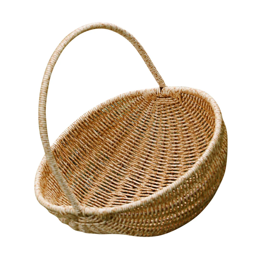 Cesta tejida rústica de ratán de plástico para transporte de Picnic, recogida de frutas, almacenamiento hecho a mano, compras de verduras, soporte para huevos de cocina