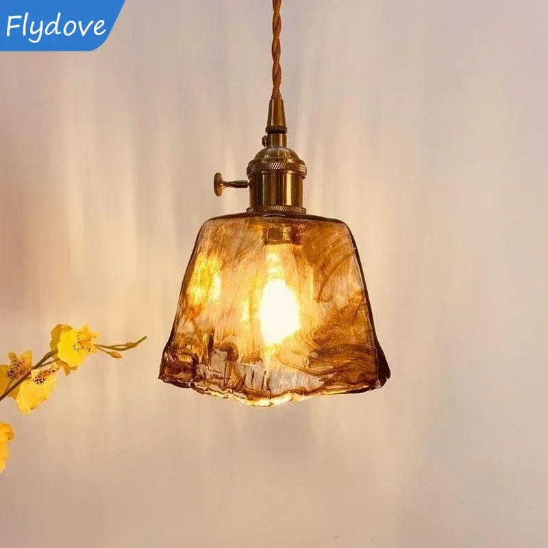 

Vintage Amber Glass Pendant Light LED E27 Kitchen Living Room Island Pendant Light Home Decoration Indoor Lighting Fixtures