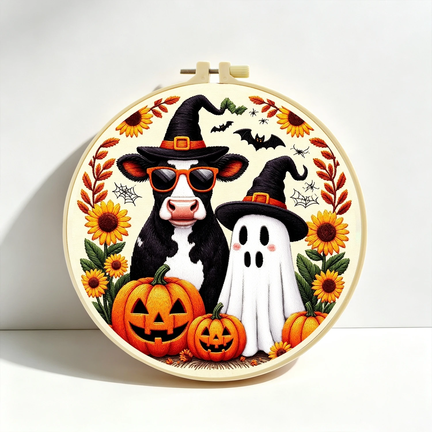 1 Set Halloween-Kuh-Geist DIY-Stickerei-Set für Anfänger, Stick-Starter-Kit, Kreuzstich-Kunstgeschenk, Handarbeits-Bastelset – Detail 5