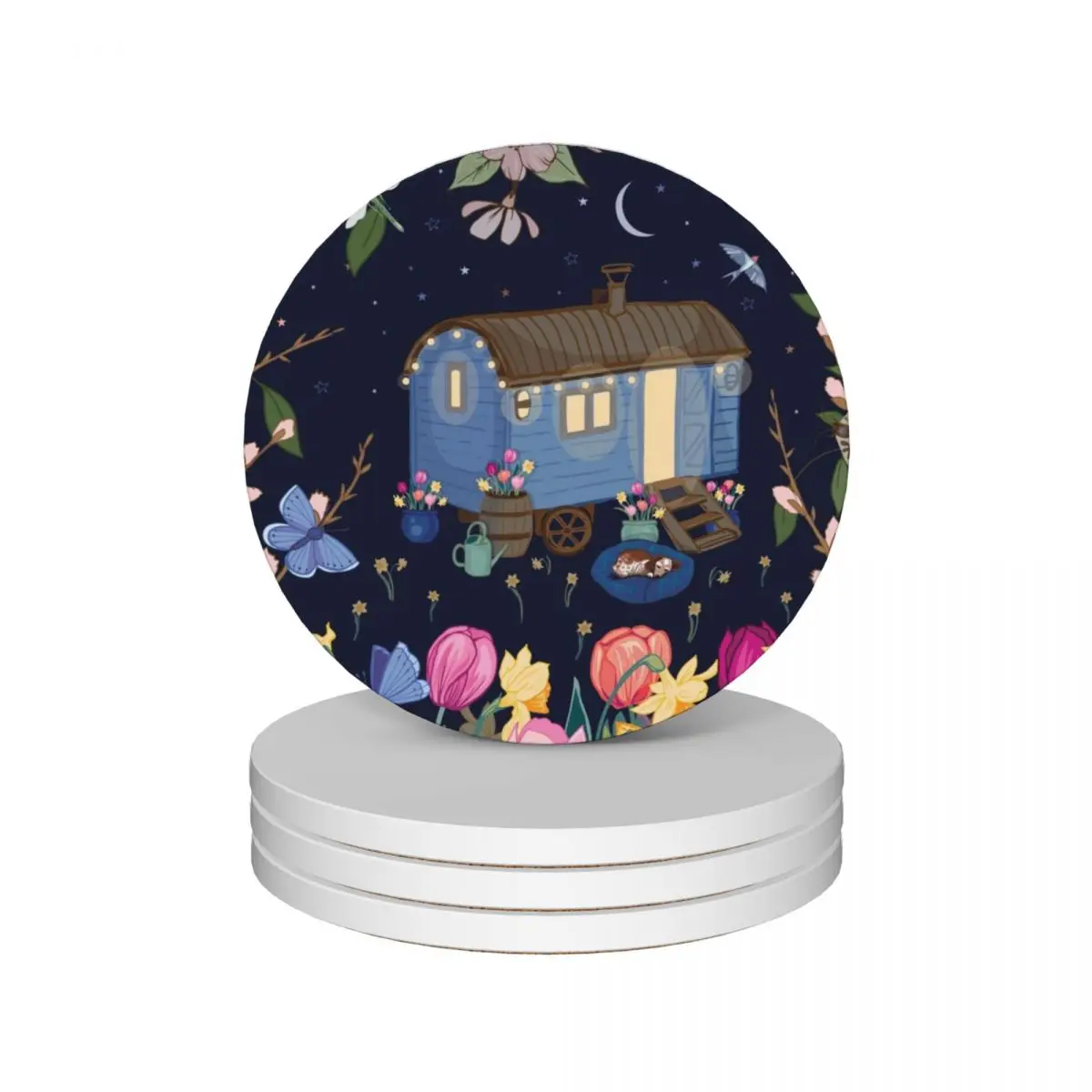 

Shepherd's Hut Caravan Ceramic Coasters (Set of 4) mug set cute Tea cups set cute Coasters