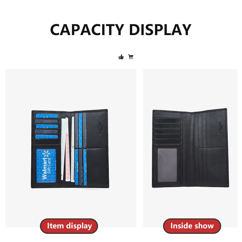 LAORENTOU Brand Genuine Leather Luxury Men's Long Wallet Business Clutch Card Bag Multi-card Slot Leather Money Bag for Husband