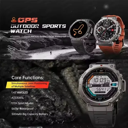 Imagen 2 del producto T-rex 3 Ultra GPS reloj inteligente incorporado de doble banda GNSS brújula altímetro barométrico 5ATM IP69K impermeable AMOLED llamada Smartwatch