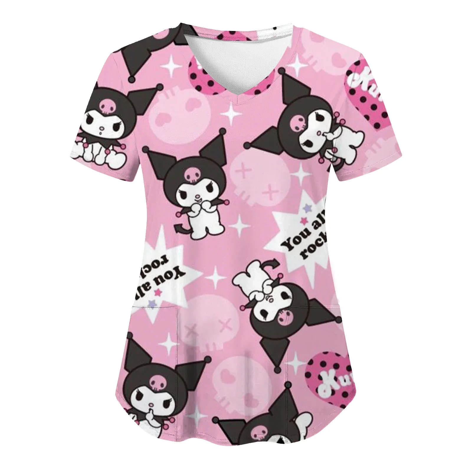 

Sanrio Hello Kitty карманная женская одежда, летняя женская футболка с героями мультфильмов, униформа медсестры с v-образным вырезом, новинка для больниц с 3D принтом