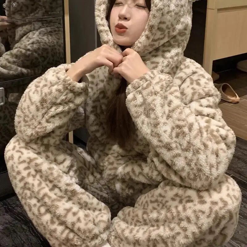 

Женская одежда, пижамный комплект, домашняя одежда, брюки с длинными рукавами, комплект из двух предметов, осенне-зимний утепленный удобный милый модный комплект