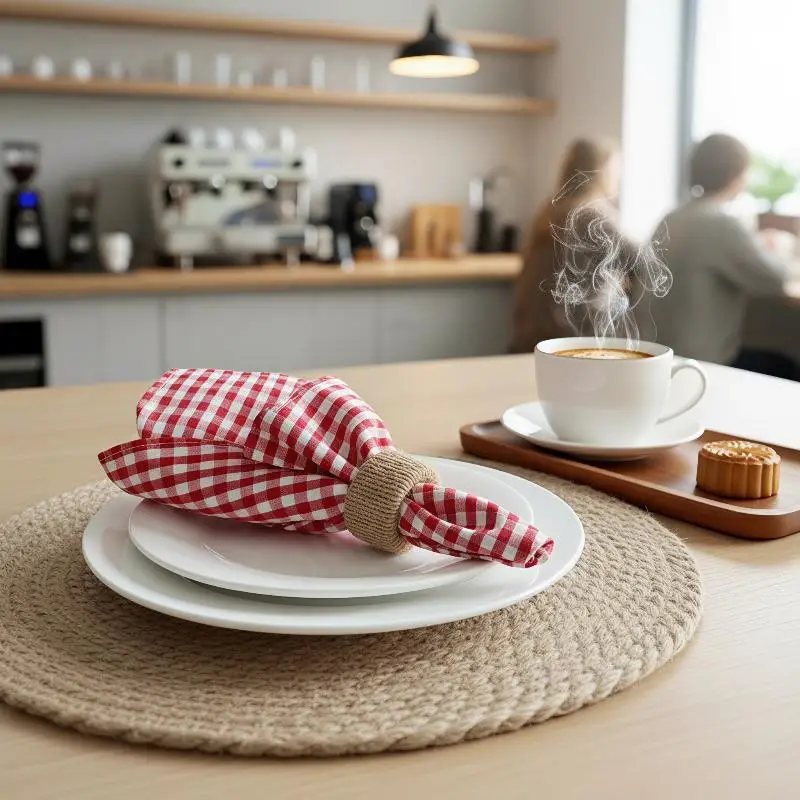 45x45cm Small Check Gingham Napkins Eco Friendly Cotton Reusable Napkins for Catering Restaurant Banquet Table Decor