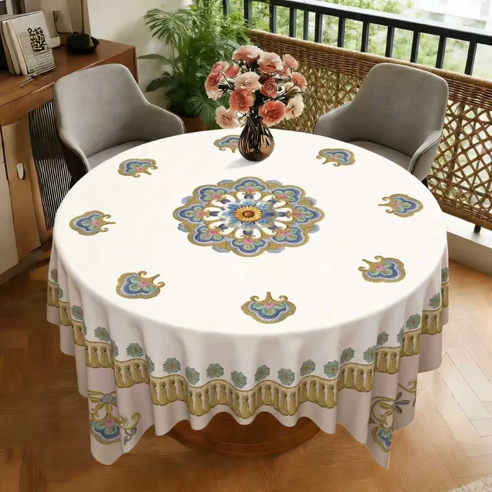 Round Waterproof Oil Resistant Tablecloth Solid Color Dust-Proof Table Cover,For Dinner Party Wedding Coffee Table Kitchen Decor