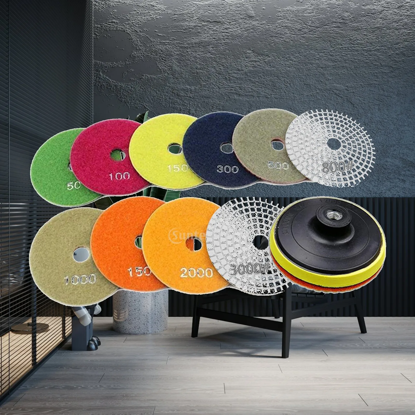 Grinder Polishing Pad Kit - ชุดแผ่นขัดหินสำหรับเครื่องเจียร แผ่นเพชรสำหรับคอนกรีต หินอ่อน หินแกรนิต กระเบื้อง พร้อมแผ่นรองตีนตุ๊กแก