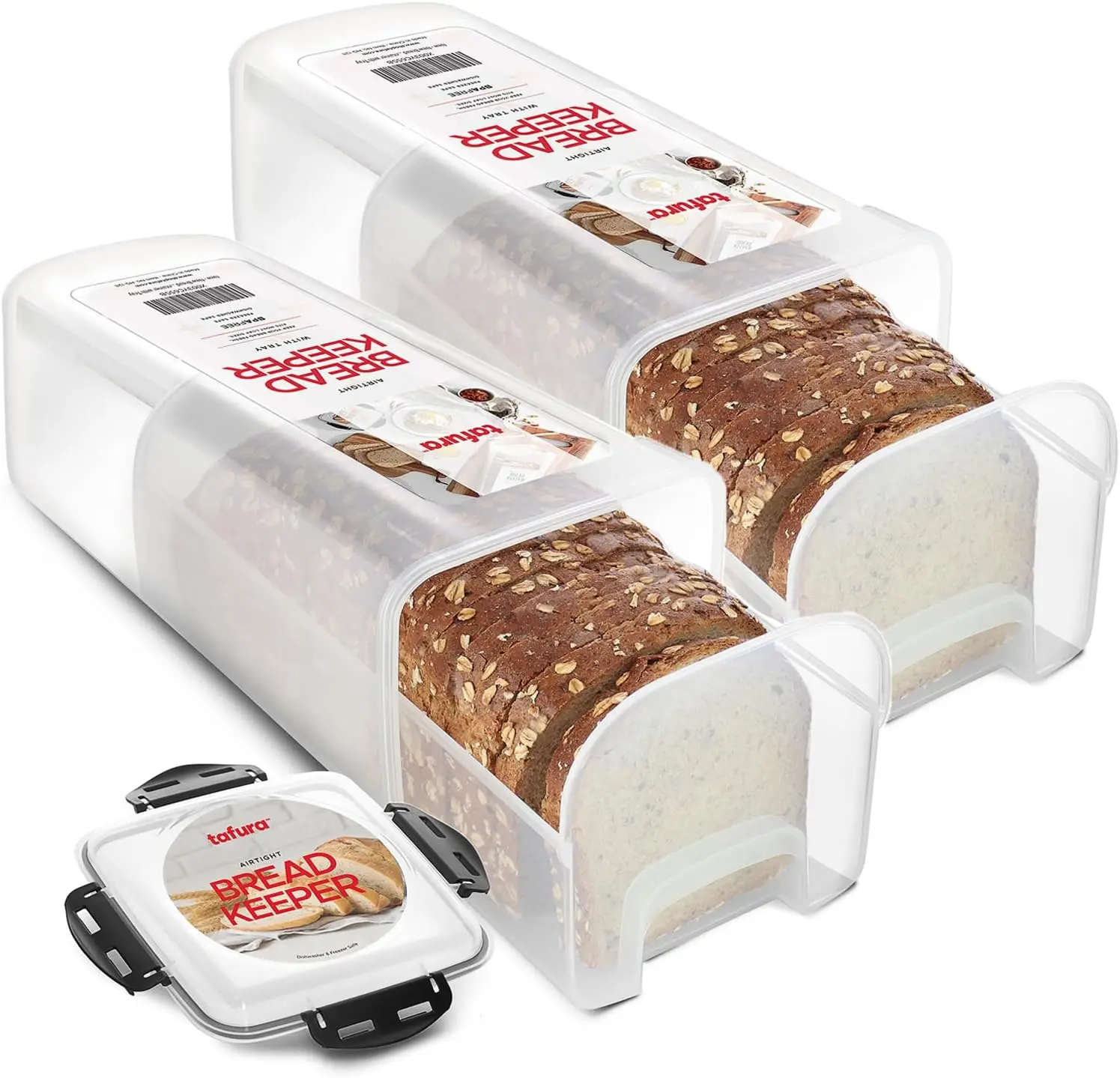 

Airtight Bread Storage Container - 2 Pack BPA-Free Plastic Box with Tray for Homemade Loaves and Baked Goods