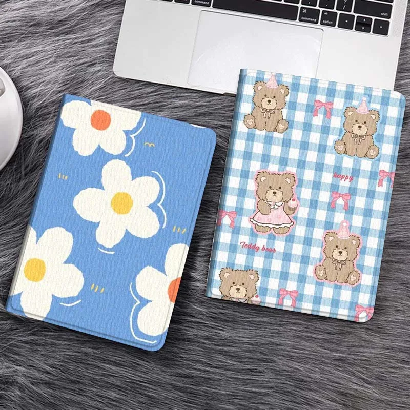 

Cartoon White Flower Blue Tablet Case For Samsung Galaxy Tab S7 S8 S9 S10 FE Lite Gift