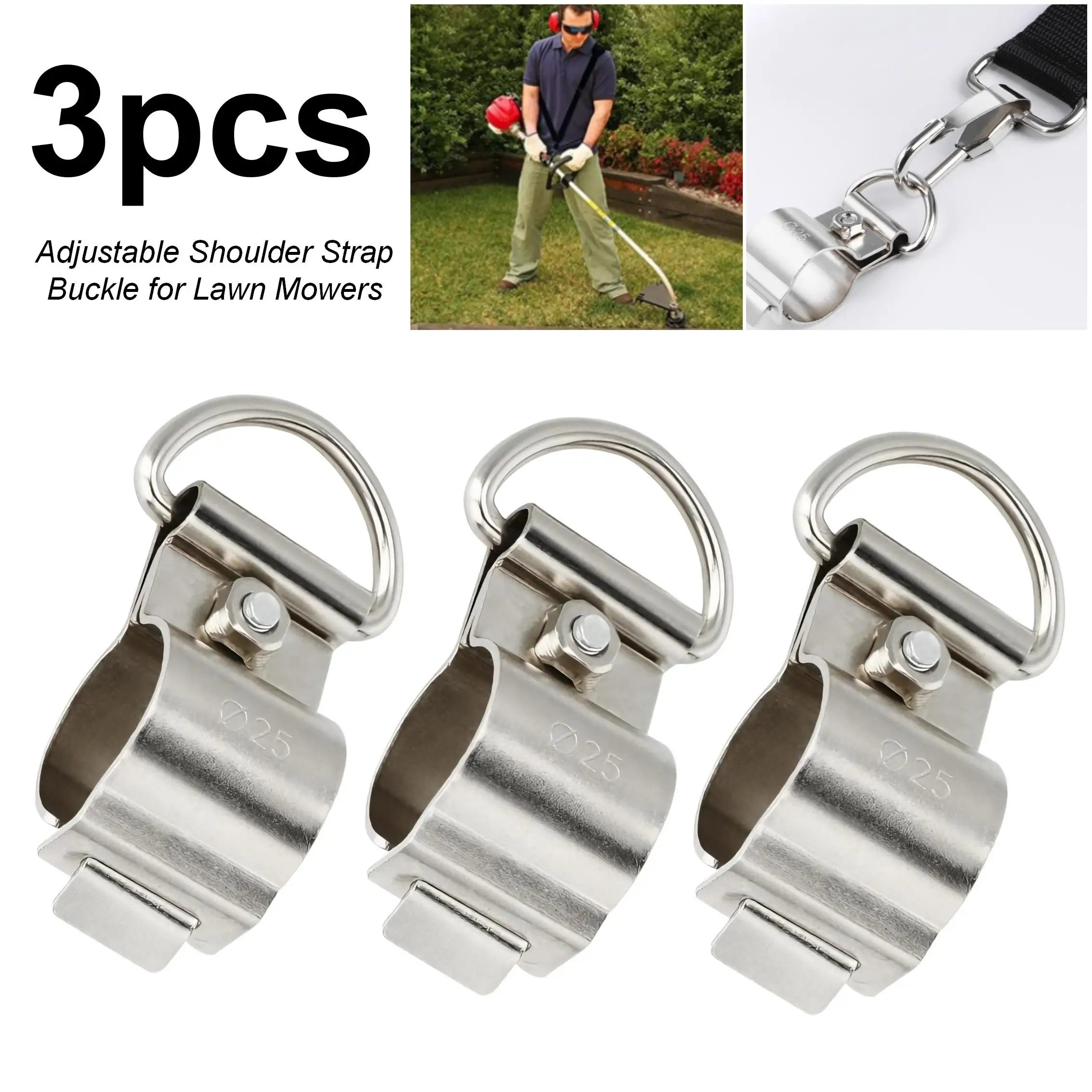 3Pcs 1.02 Inch Heavy‑Duty Shoulder Strap Clips Universal Replacement Clamp for Lawn Mower, Grass Trimmer & Brush Cutter Garden T