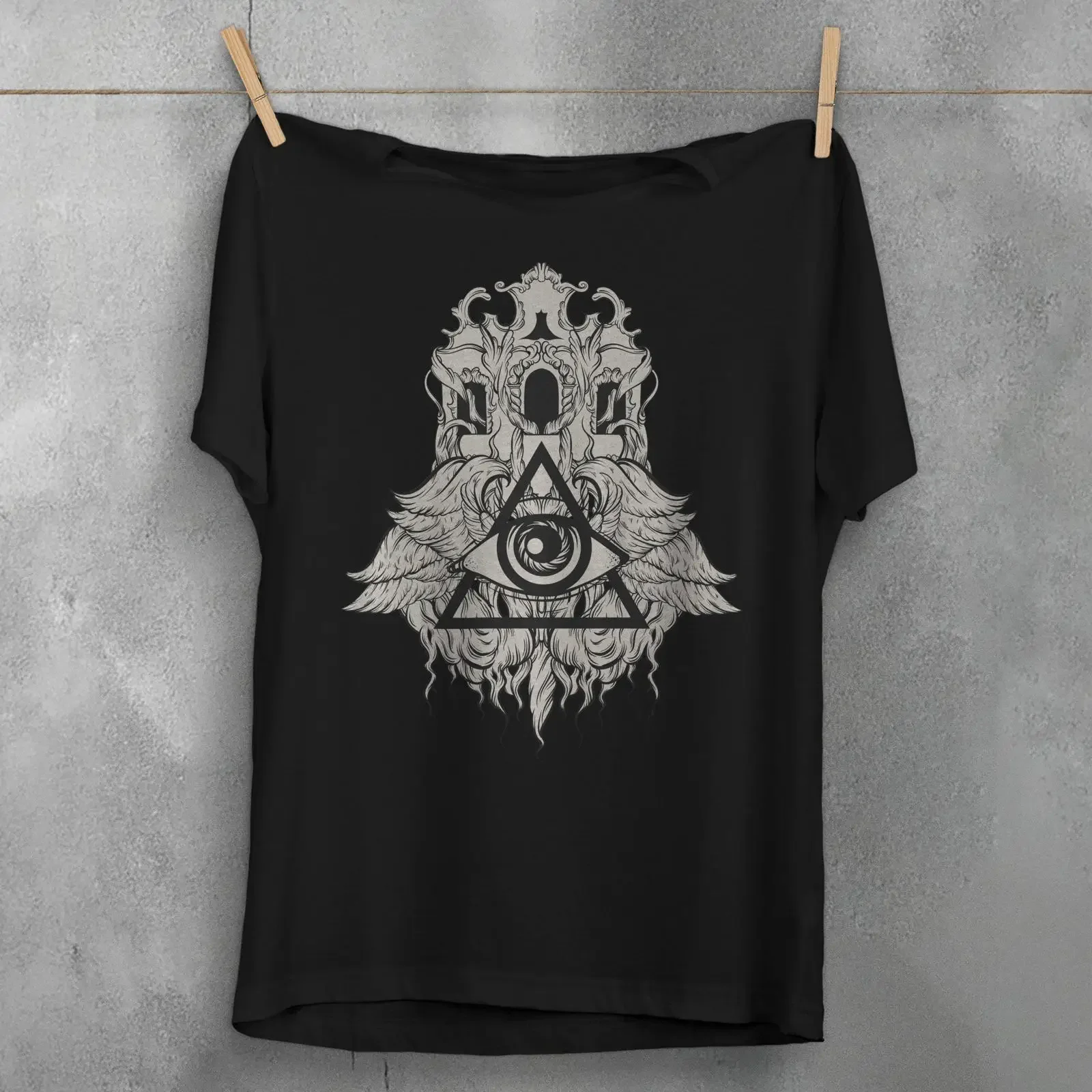 All Seeing Eye T Shirt Occult Triangle Gothic Winged vintage Washed fashion Versatile Top For Everyday Wear graphic Casual