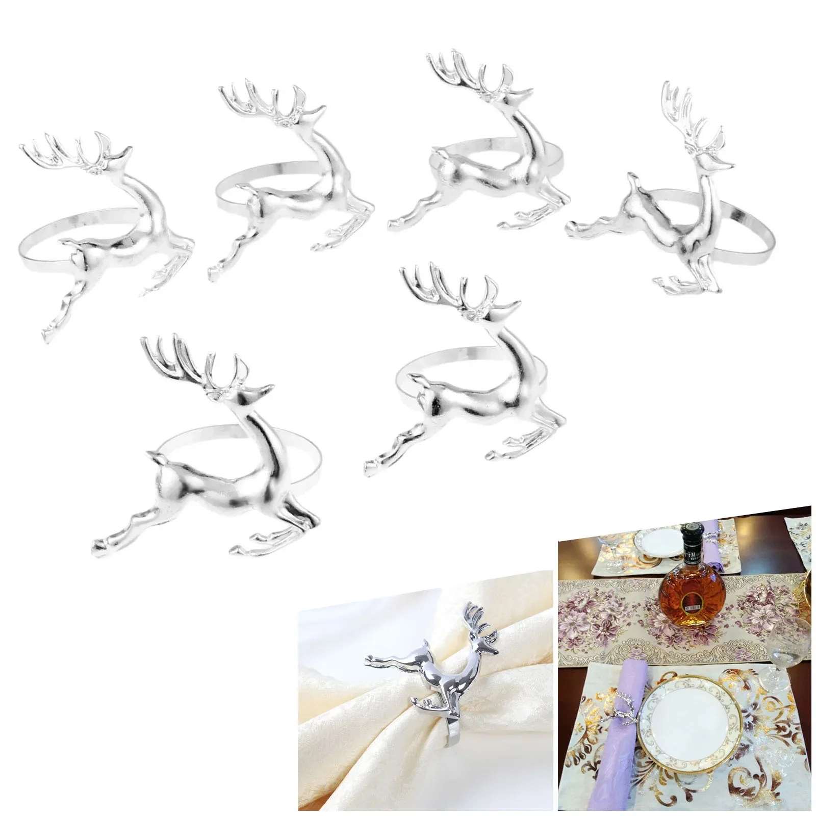 6Pcs Party Deer Napkin Ring Antique Table Serviette Christmas Decorative Holder For Restaurant Hotel Kitchen Special Event