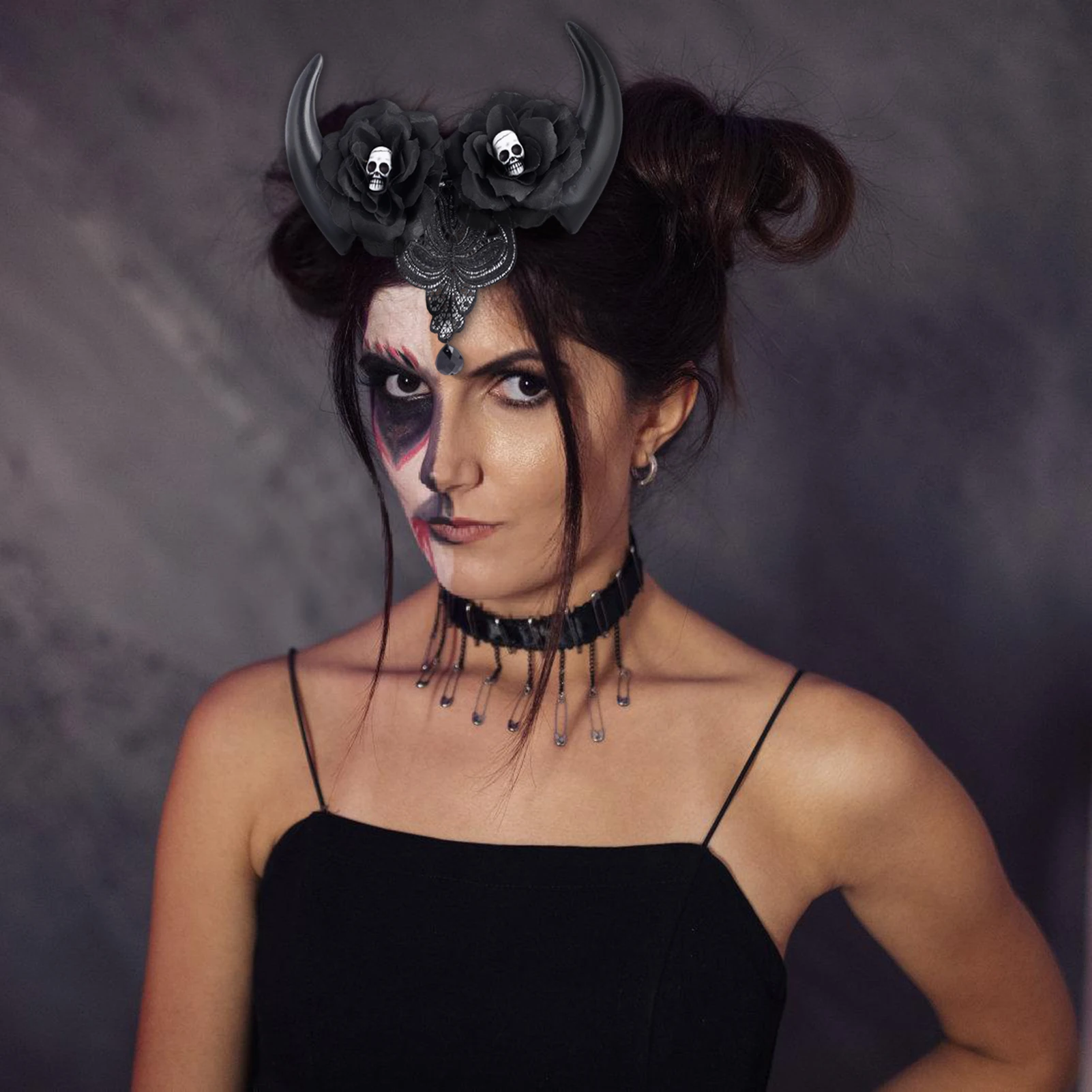 

Halloween Headband Cosplay Hair Band with Skeleton Decoration Gothic Floral Leaf Veils Hair Hoops Hair Accessories for Women