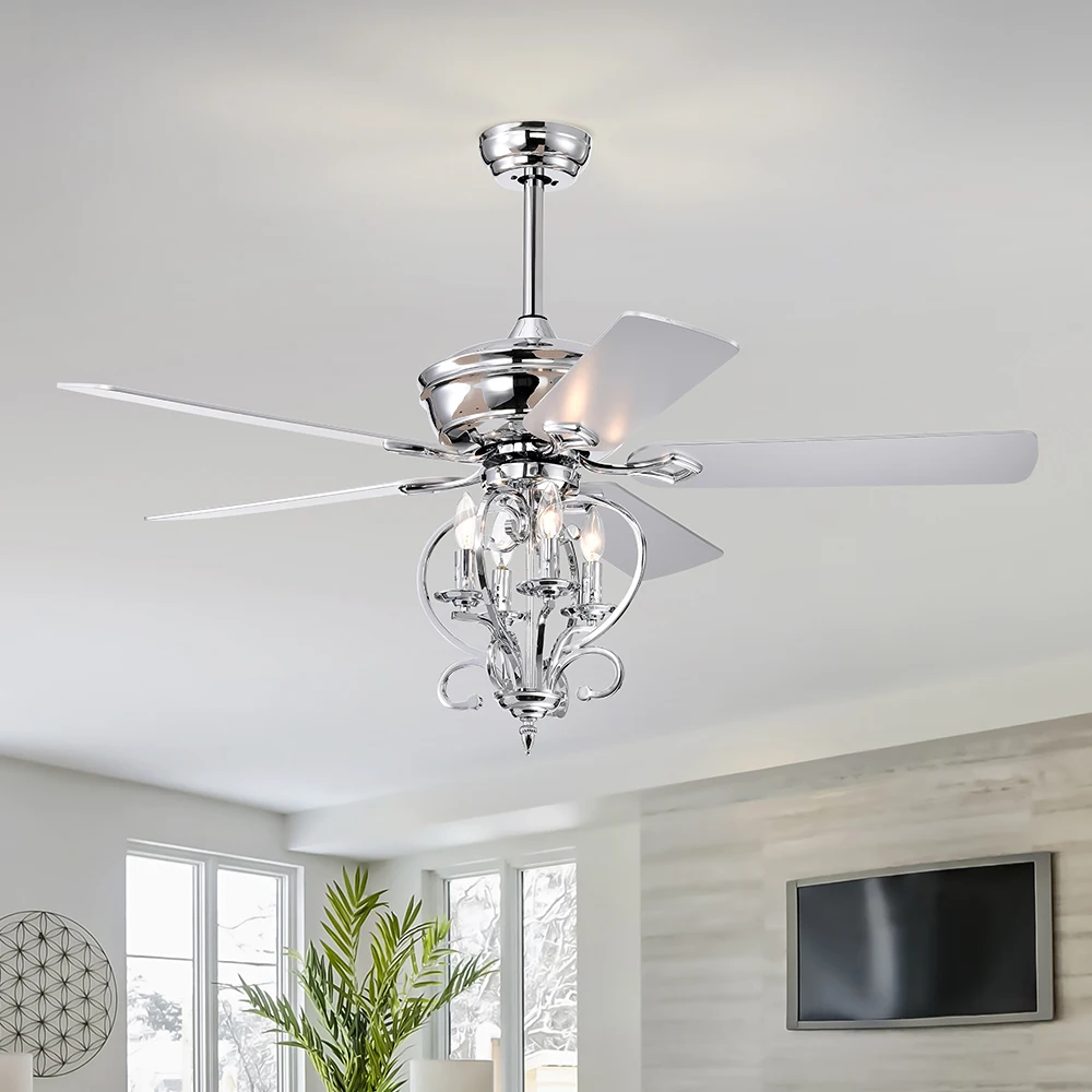 

52 inch 4 Lights Ceiling Fan with 5 Wood Blades, Two-color fan blade, AC Motor, Remote Control, Reversible Airflow, 3-Speed, Adj