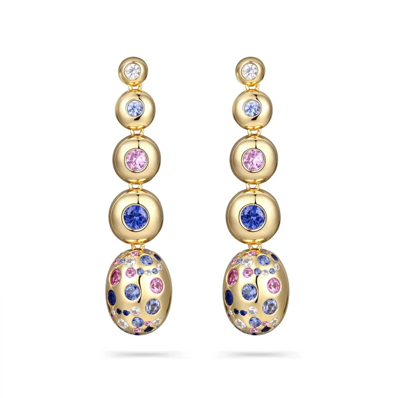 Bellux Jewelry 925 Silver Lab Grown Sapphire Earrings Bubble Full Diamond Colored Gemstones Fashion Gold Bean Earrings